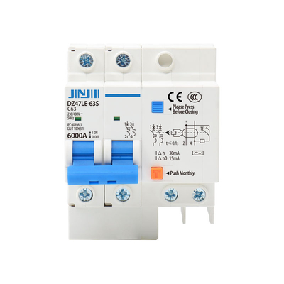 Air Switch DZ47LE-63 2P 20A RCBO RCD RCCB MCB High Level Plastic Silver Copper Main Leakage Earth Miniature Circuit Breaker With CE CQC